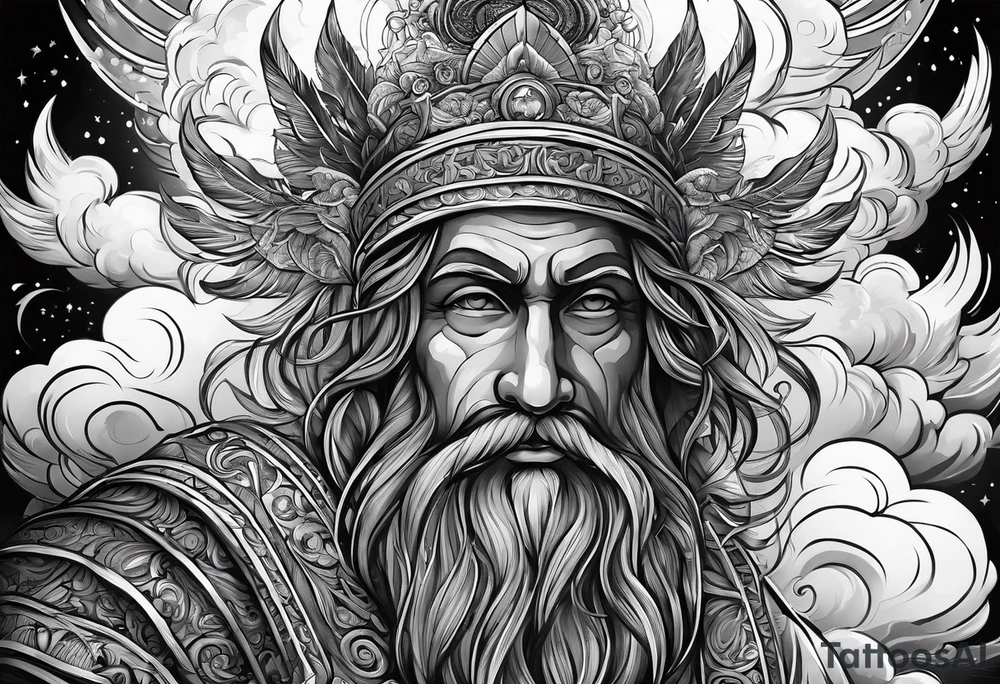 The word God in a biblical text with cloud shading behind it tattoo idea