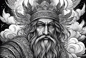 The word God in a biblical text with cloud shading behind it tattoo idea