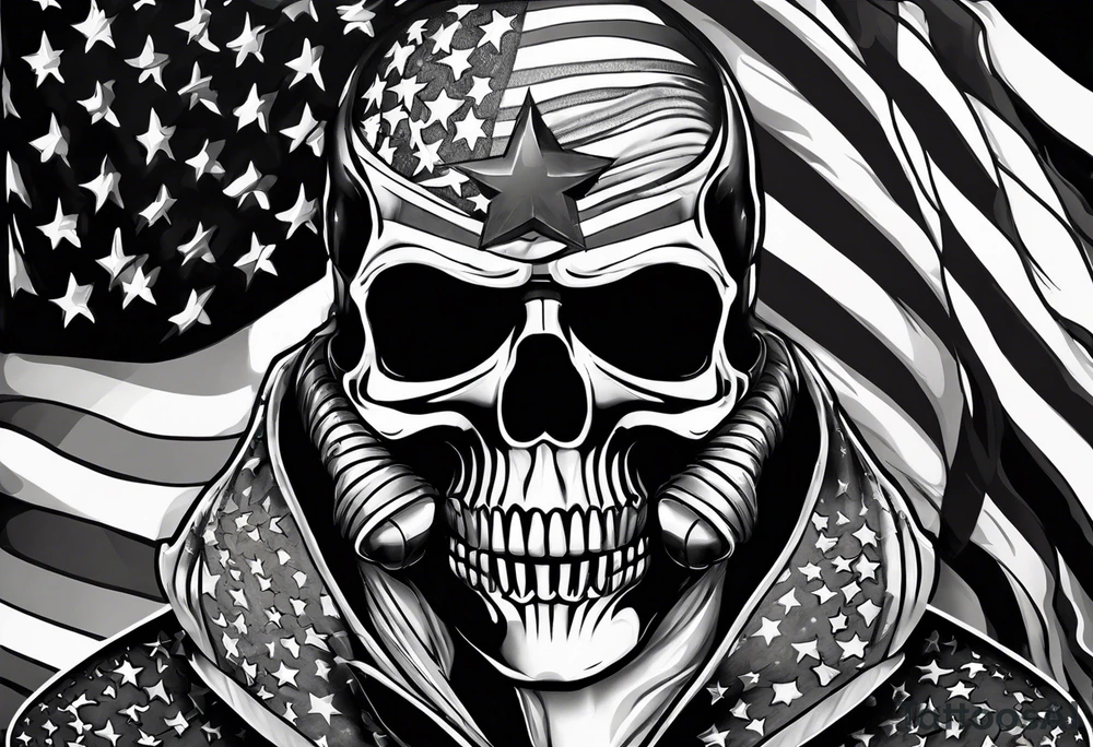 Drawing of American flag black and grey tattoo idea