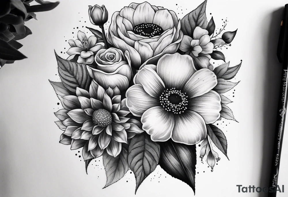 Birthflower bouquet tattoo with one July flower and two October flowers. tattoo idea