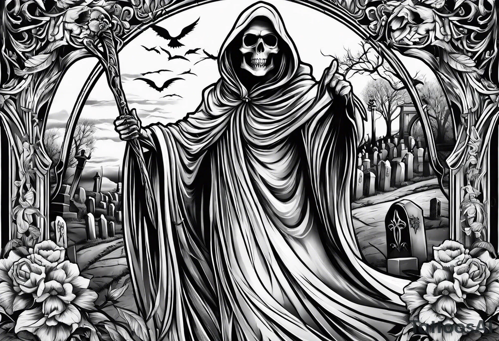 grim reaper cemetery tattoo idea
