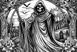 grim reaper cemetery tattoo idea