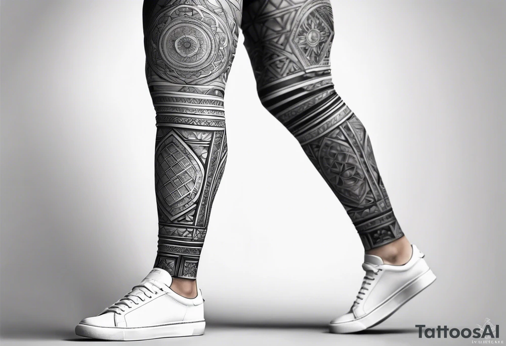 Italian cathedral floor full leg sleeve male geometric tattoo idea