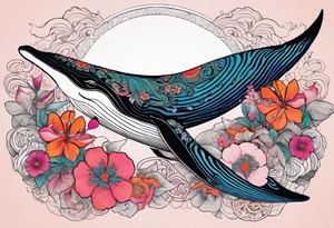 Surreal, whale, hummingbird, face, flowers, bold color, collage, pink, orange, red tattoo idea