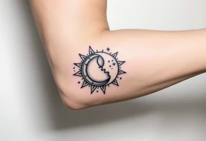 celestial sun and moon embrace with constellation patterns tattoo idea