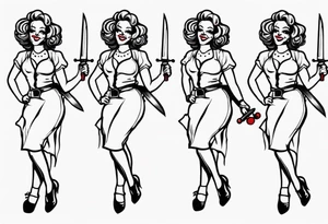 full body female pin up clown holding knife tattoo idea