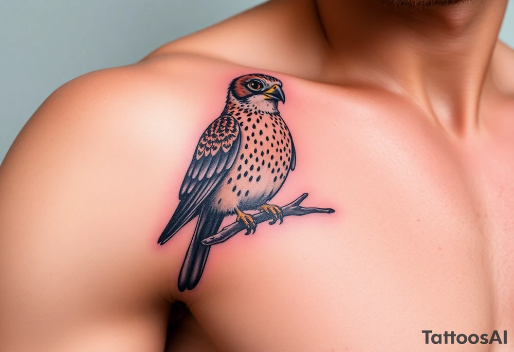 European kestrel sitting on a branch tattoo idea
