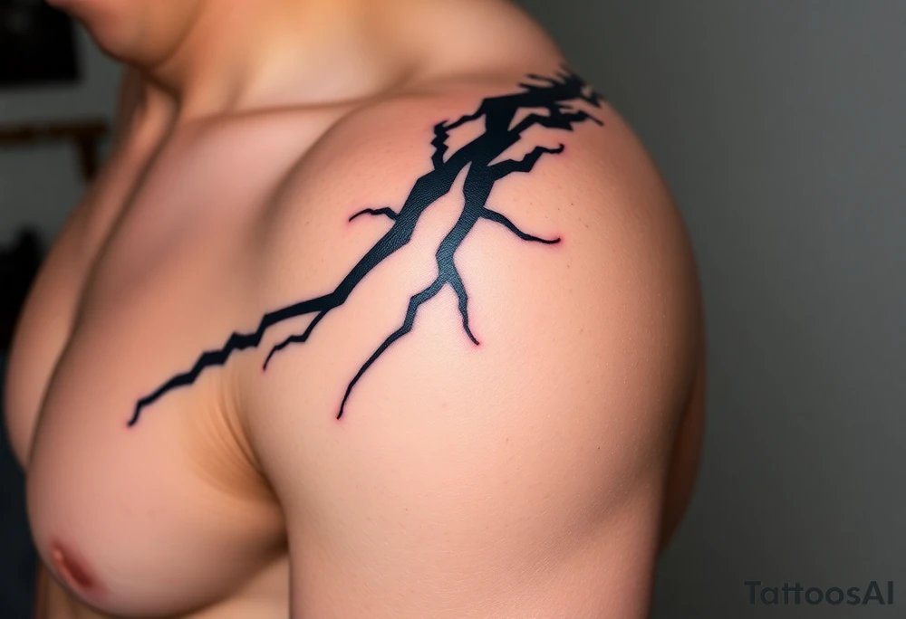 I want a tattoo inspired by the character Izuku midorya from my hero academia. I want his black whip and lighting across my bicep, shoulder and leading slightly to my traps. I want it to be sharp. Not lacking or cringy. Sharp. I don’t want the character or the characters arm. I want the black whip and lighting. tattoo idea