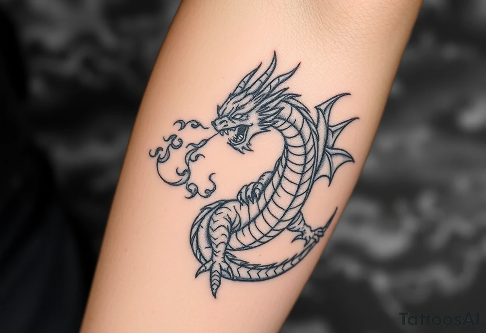 fierce dragon breathing iridescent fire against stormy skies tattoo idea fierce dragon breathing iridescent fire against stormy skies tattoo idea