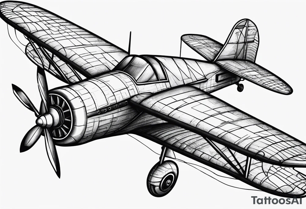 sketch of adventure plane in perspective from the bottom tattoo idea