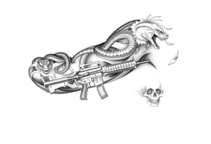 I want a full sleeve from shoulder to wrist. I want to incorporate firefighting and Marine corps. I like snakes, rifles, guns, flames and skulls tattoo idea