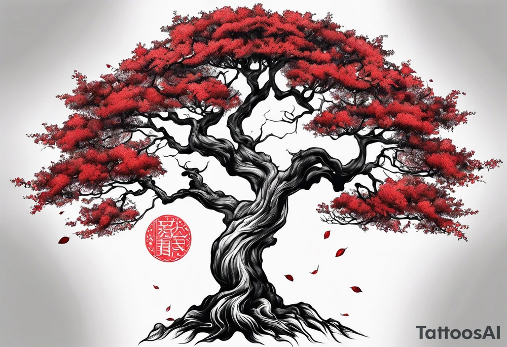 Red japanese oak tree tattoo idea