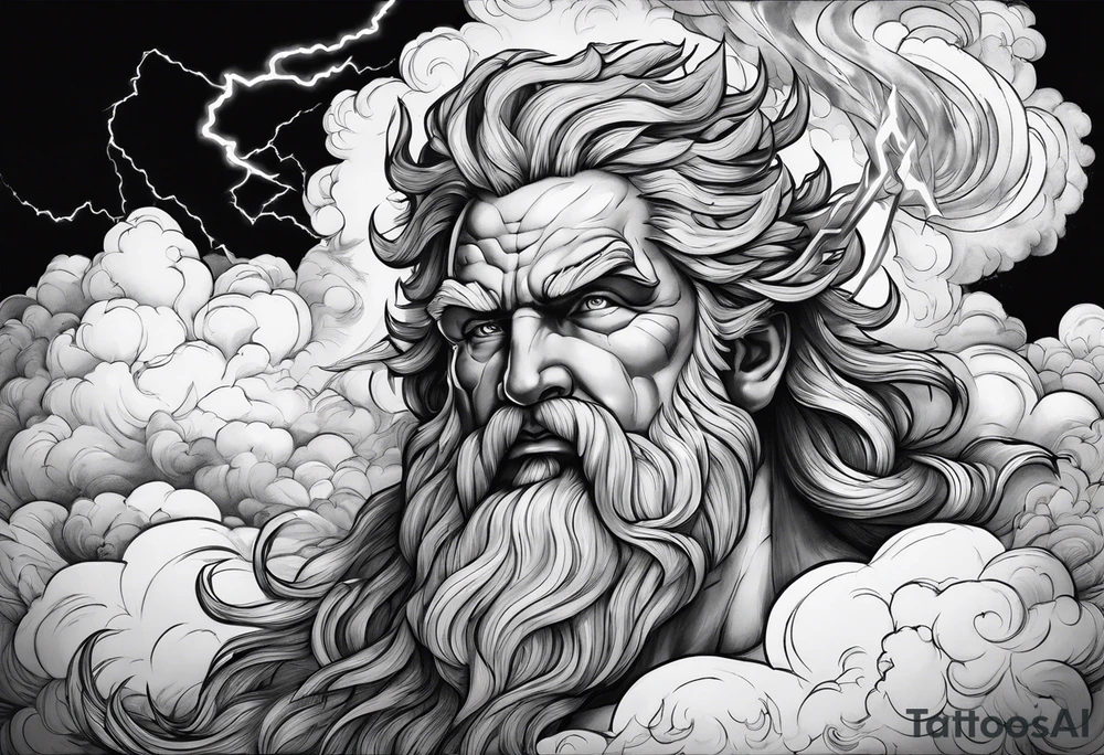 Zeus with a lightning bolt on clouds and Hades in hell below tattoo idea Zeus with a lightning bolt on clouds and Hades in hell below tattoo idea