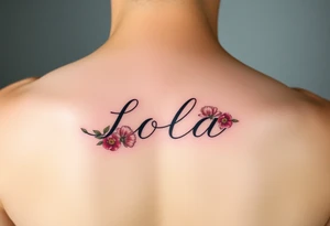 The name Lola  with colored carnations tattoo idea