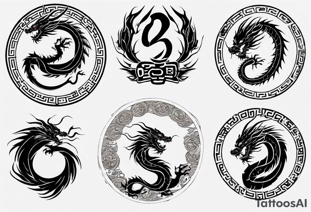 Chinese dragon in a circular shape with "02.03" written on its skin tattoo idea