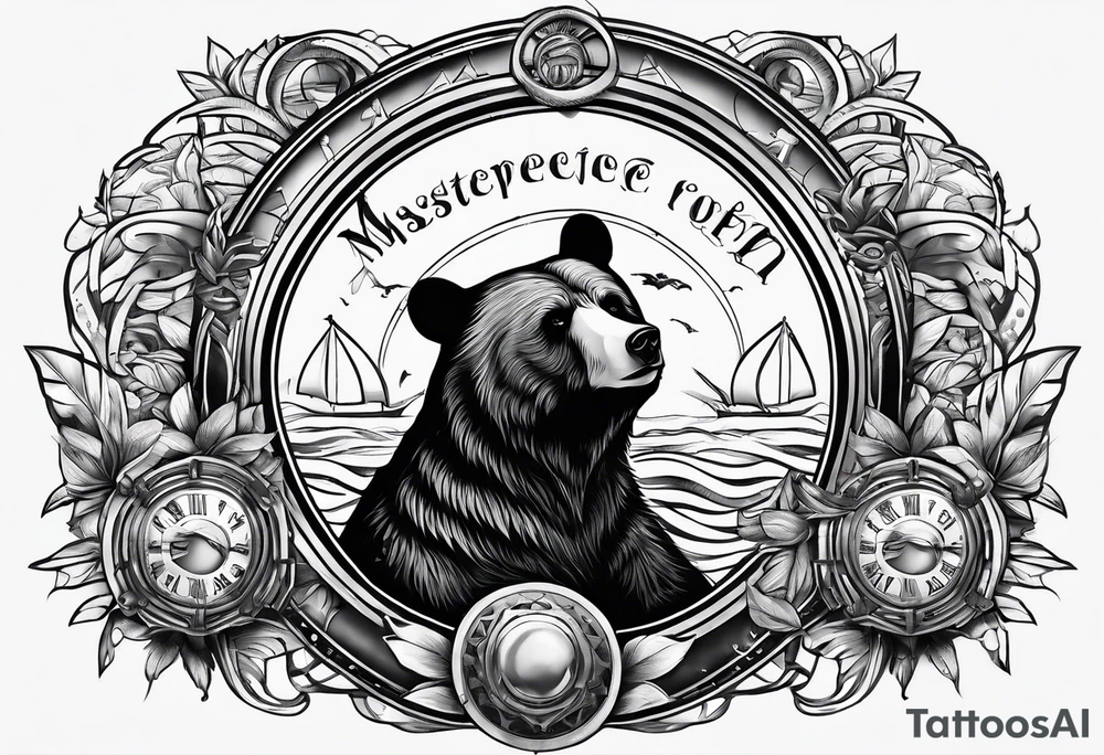 Bear and ship helm tattoo idea