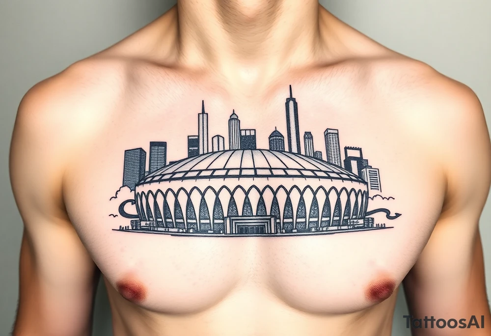 Astrodome in front of Houston skyline tattoo idea