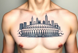 Astrodome in front of Houston skyline tattoo idea