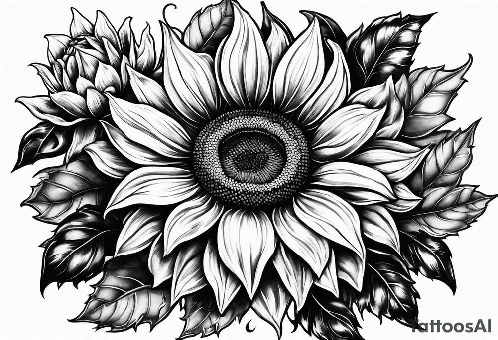 Realistic Horseshoe around a sunflower tattoo idea