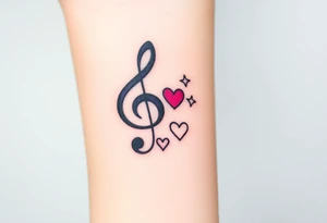 A swirl containing the Treble clef, book, dog paw, star, heart tattoo idea