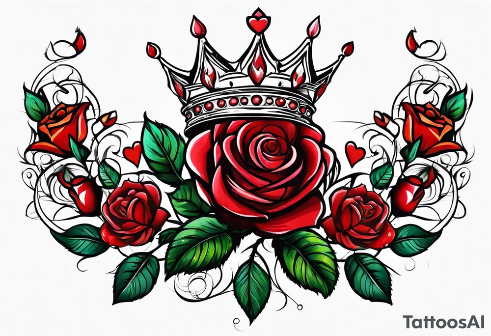 the red rose queen's crown with a heart tattoo idea