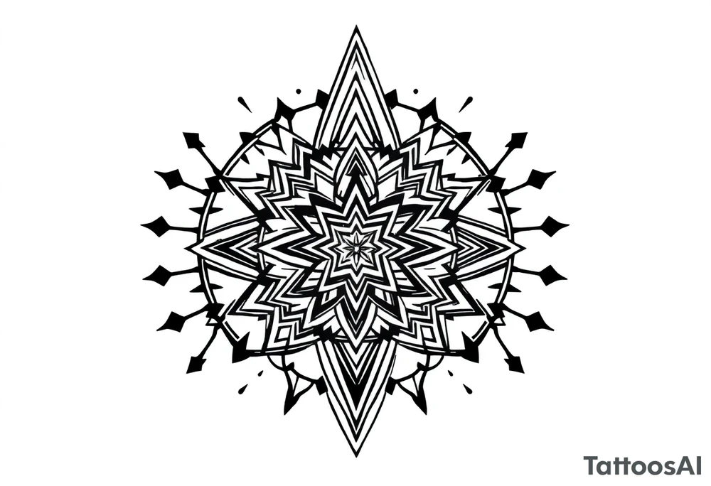 Trippy and psychedelic geometric patterns that merge in to one tattoo idea