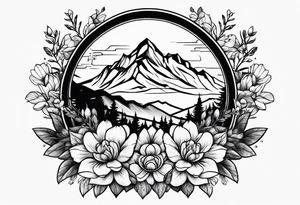 mountain with flowers tattoo idea