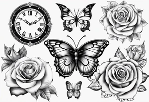 Baby name clock mandala rose butterfly tattoo idea