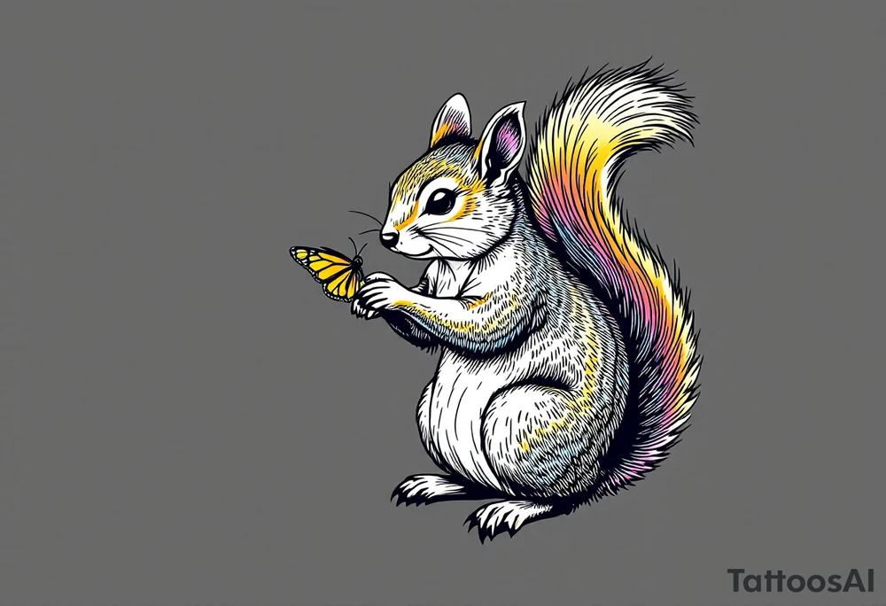 A squirrel holding a butterfly tattoo idea