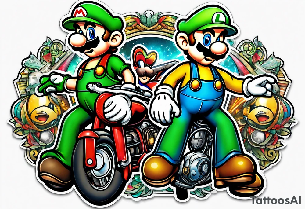 Mario and Luigi with Daft Punk masks on tattoo idea