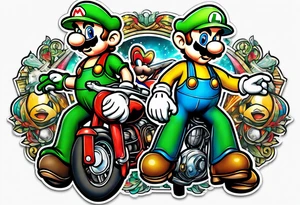 Mario and Luigi with Daft Punk masks on tattoo idea