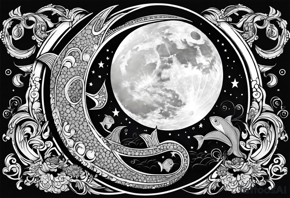 Pisces symbol in a full moon tattoo idea