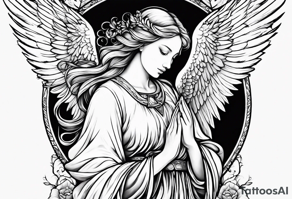 Praying angel with doves full sleeve tattoo idea