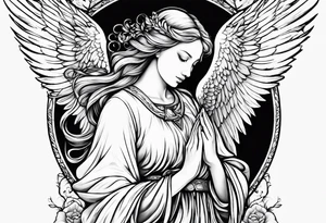 Praying angel with doves full sleeve tattoo idea
