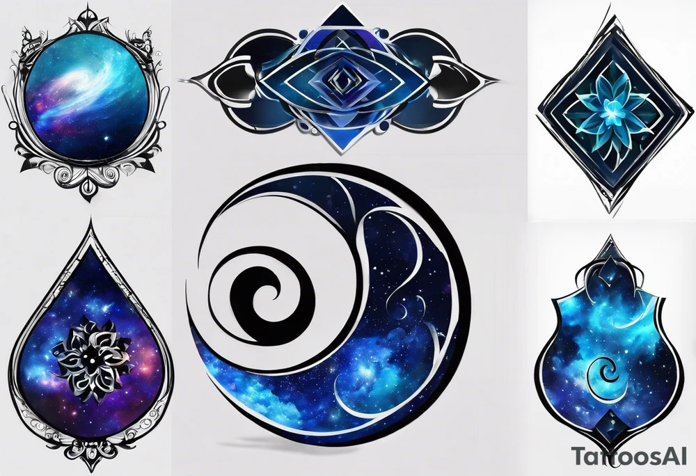 I want a Galaxy spyral tattoo the ones that look like an s shape because they are spinning so fast I want it in all blue but different shades of blue and it will be on my ass cheek so make it cute and conples and very aesthetic tattoo idea