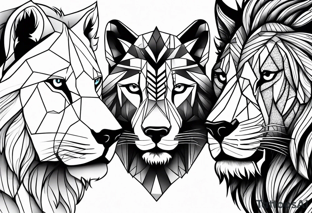 lion and wolf together tattoo idea