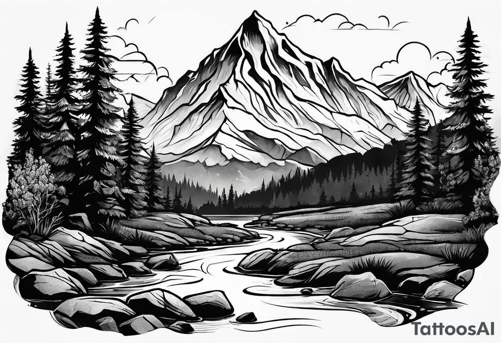 River below mountain tattoo idea