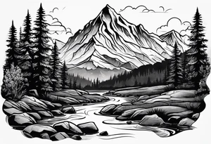 River below mountain tattoo idea