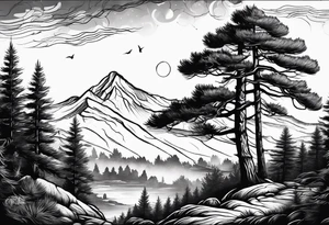 pine tree with bare branches tattoo idea