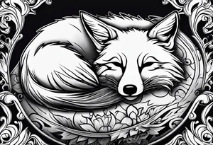 Creepy evil fox sleeping skull tattoo idea