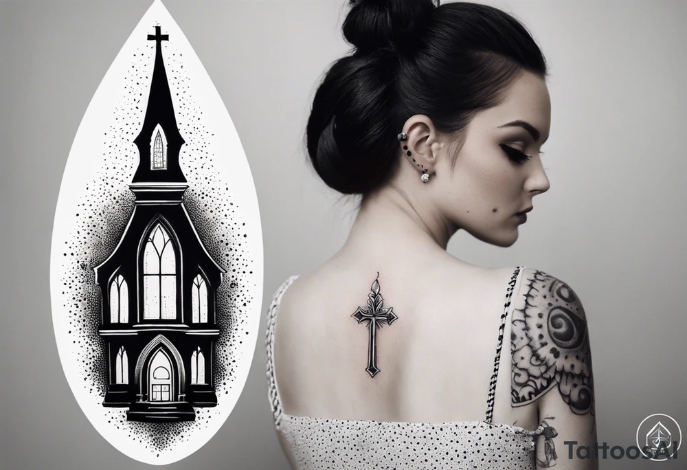 wednesday adams with burning church tattoo idea