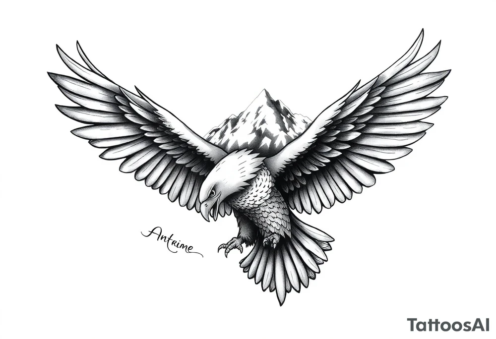 majestic eagle spreading wings against mountain peaks tattoo idea
