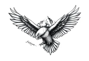majestic eagle spreading wings against mountain peaks tattoo idea