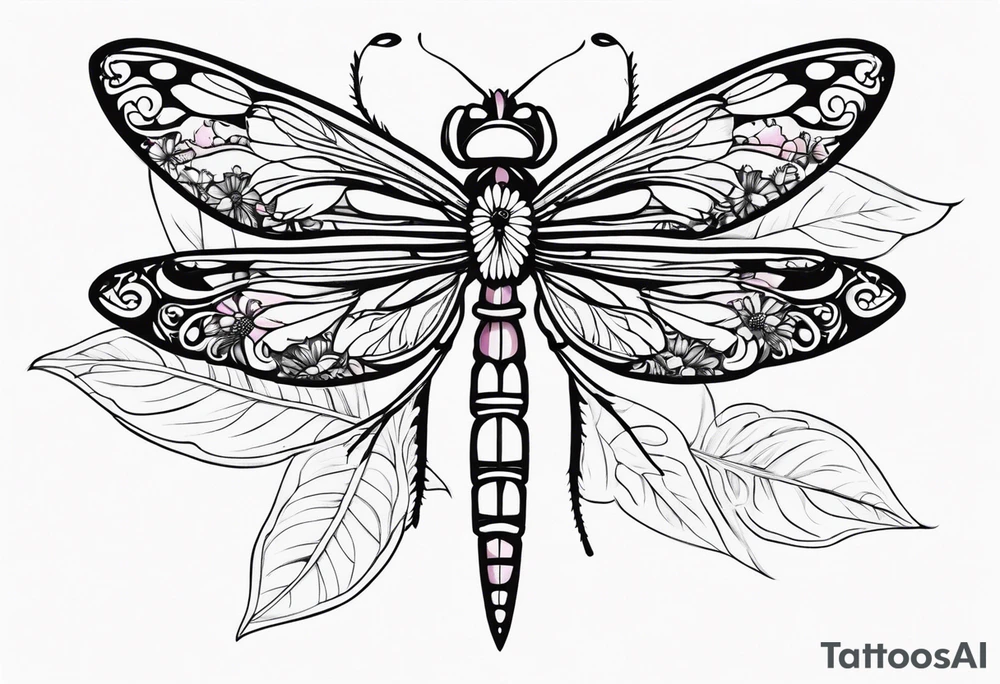 Gerber daisy dragonfly with breast cancer ribbon tattoo idea