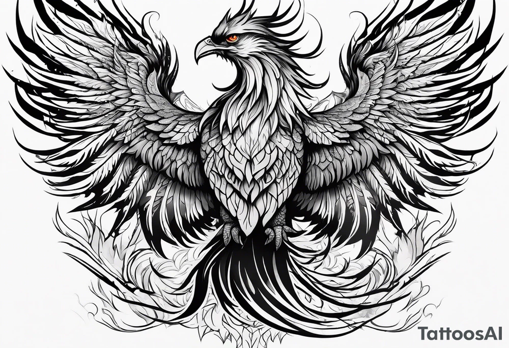 Powerful phoenix rising from the ashes of hell being its past of sin and addiction, being reborn. tattoo idea