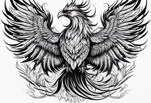 Powerful phoenix rising from the ashes of hell being its past of sin and addiction, being reborn. tattoo idea