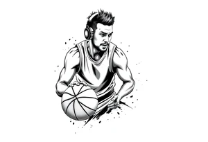 A guy dribbling a basketball with headphones on tattoo idea