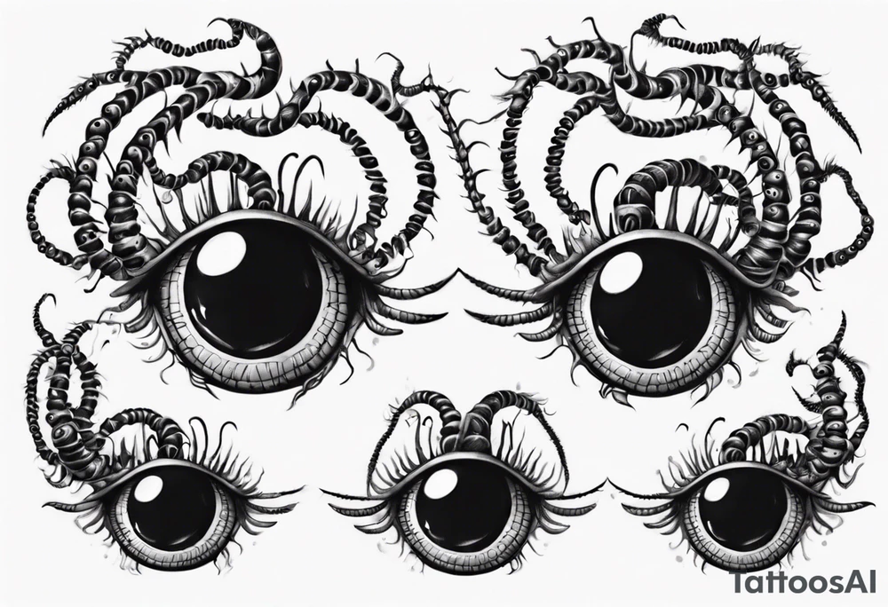 eyeball centipede with several heads tattoo idea