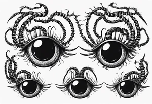 eyeball centipede with several heads tattoo idea