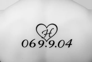 06/09/04 written and under the date is a heart inside the heart is a letter H in cursive on the lower back waist tattoo idea